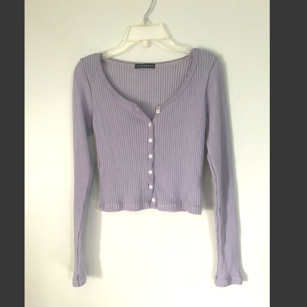 Brandy Melville long sleeve rib knit crop-top light periwinkle grey-blue